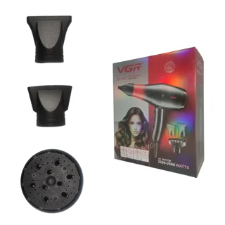 تصویر اقلام درون جعبه سشوار حرفه‌ای وی جی آر مدل VGR V-462 با موتور AC، توان 2600 وات