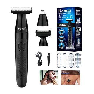 ماشین اصلاح چندکاره کیمی Kemei مدل KM-114 سه کاره، شیور و تریمر صورت و بدن
