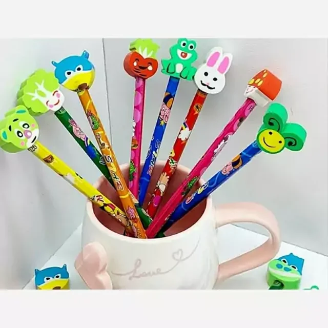 مداد مشکی سری پاک کن دار عروسکی بسته ۲۴ عددی